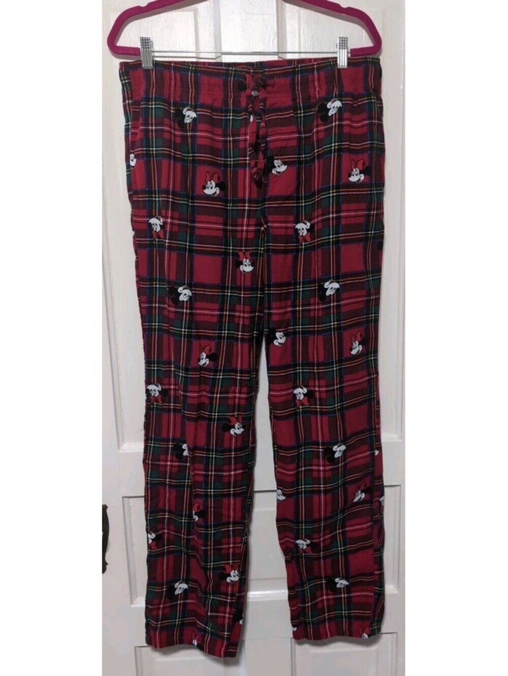 Disney Minnie Mouse Red Plaid Flannel Pajama Pants Size Large Tall